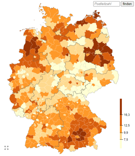 Deutschlandkarte unterteilt nach Landkreisen und Kreisfreien Städten